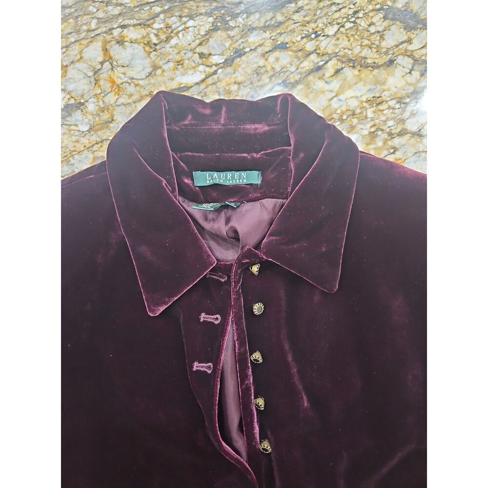 Lauren Ralph Lauren Velvet Button Up Shirt Gold Buttons Size 16 - Picture 2 of 5